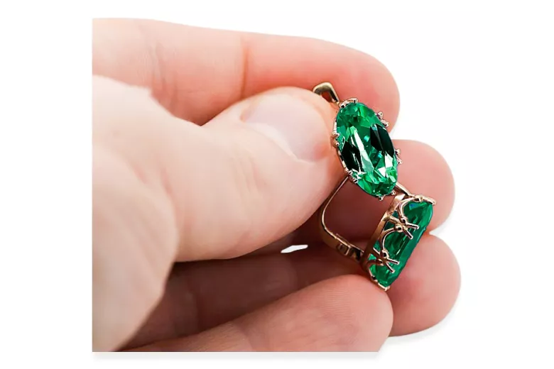 Earrings Vintage Jewlery Emerald Original Vintage 14K Rose Gold vec021r